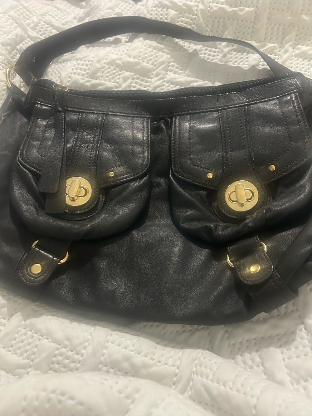 Hype Vintage 2000s Black Soft Leather Dual Pocket Hobo Shoulder Bag